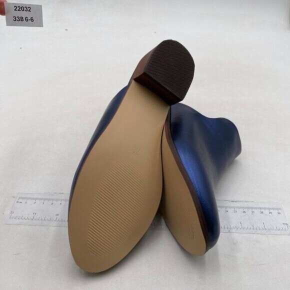 FOWT Dark Blue Closed Toe Mules Slip On Retro Loafer Low Chunky Heel Slippers - Picture 7 of 8